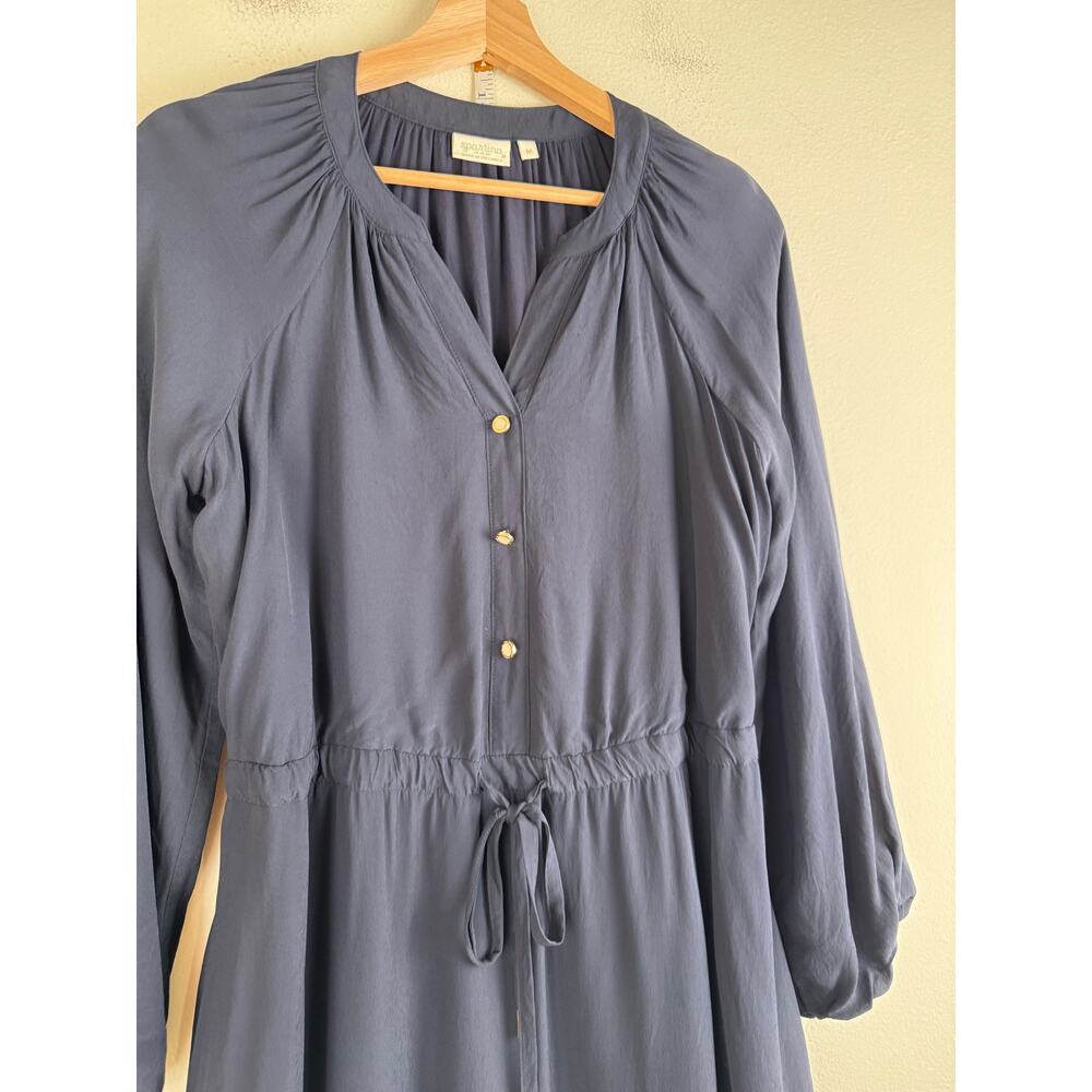 Spartina Catalina Drawstring Mini Dress Slate Blue Long Sleeve Medium - Picture 8 of 16